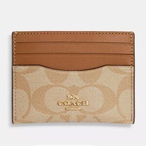 Coach Signature Canvas ID Card Holder in Tan and Cream